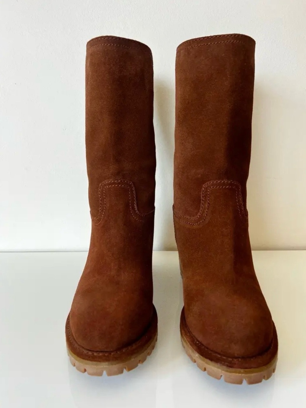 Prada Women's Brown Suede Mid-Calf Boots 3U5901 Size 38/8